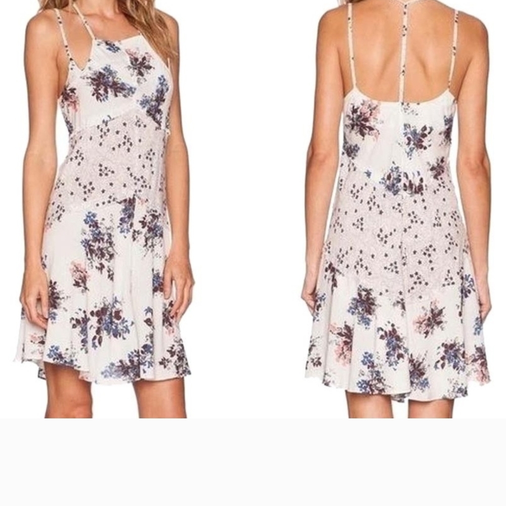 Free People Cream and Blue Floral Mini Dress